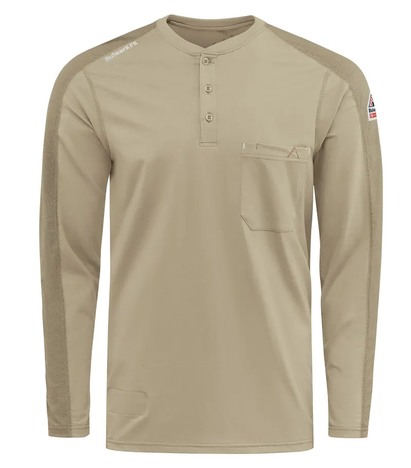Bulwark FR® BULWARK® FR MEN’S FLEX KNIT HENLEY. STL2 Special Order - XPRESS Feature Item — Khaki