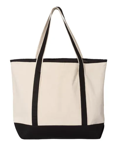 Q-Tees Q-Tees 34.6L Large Canvas Deluxe Tote in Natural/ Black, back view