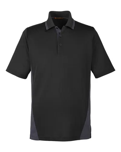 Harriton Harriton Men's Flash Snag Protection Plus IL Colorblock Polo in Black/ Dark Charcoal, front view