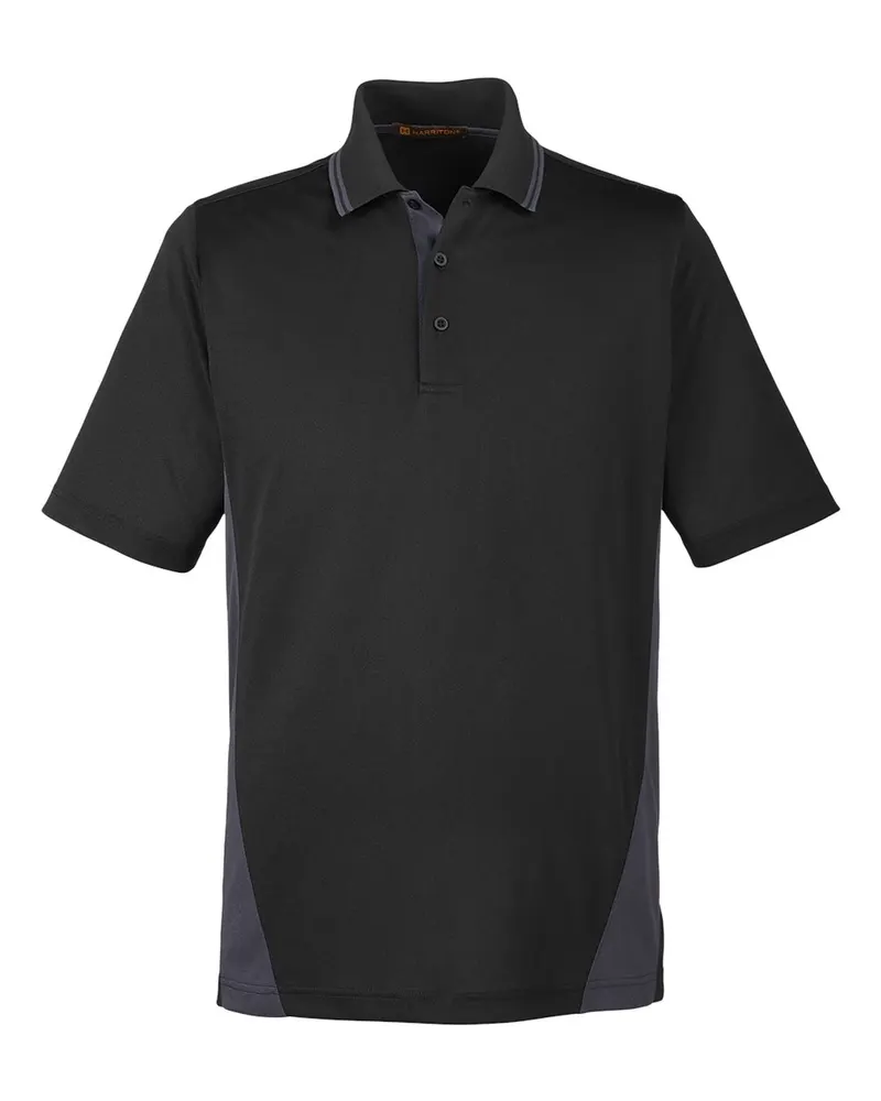 Harriton Harriton Men's Flash Snag Protection Plus IL Colorblock Polo — Black/ Dark Charcoal