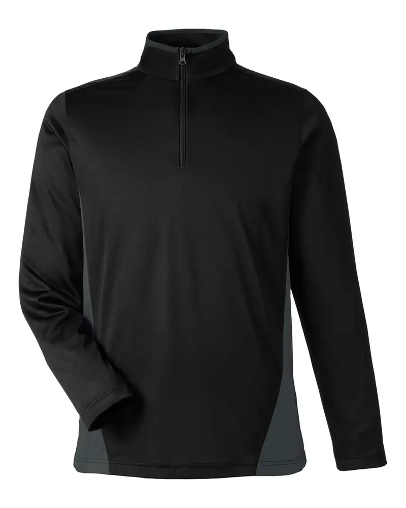 Harriton Harriton Men's Flash Snag Protection Plus IL Colorblock Quarter-Zip Pullover — Black/ Dark Charcoal