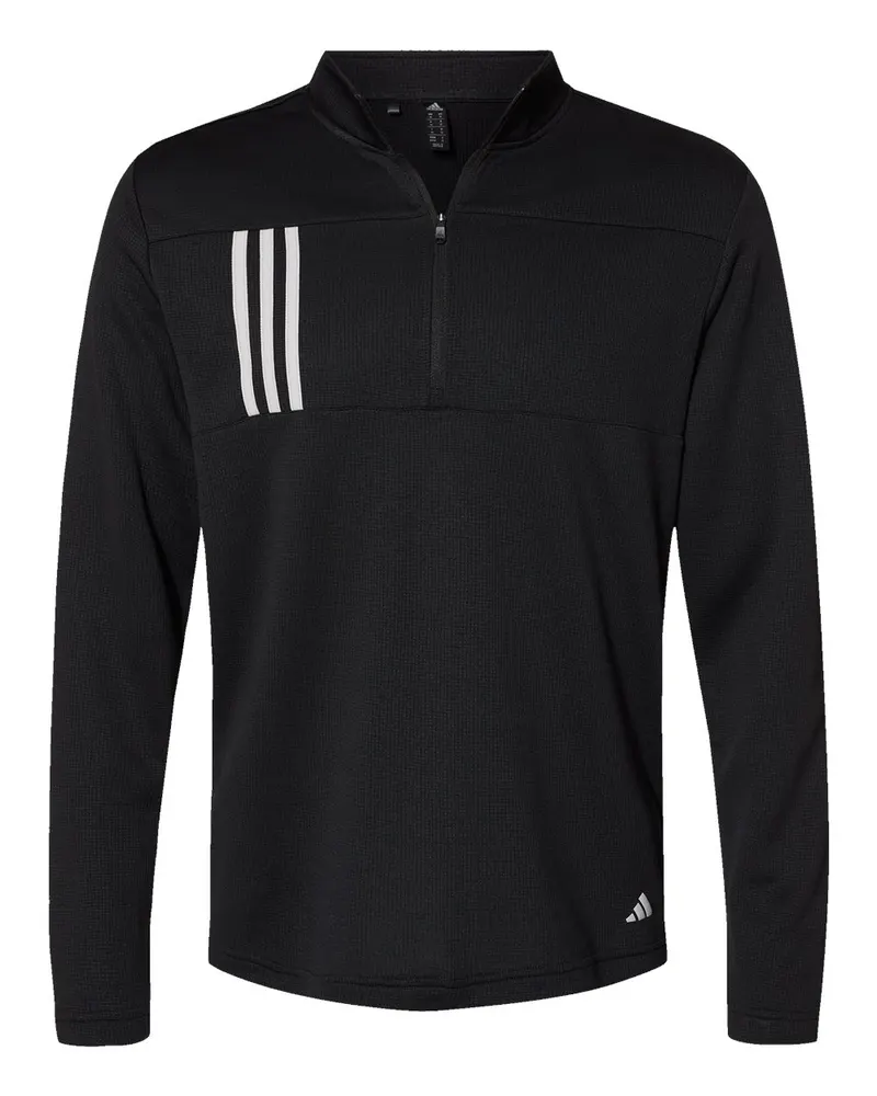 Adidas Adidas Men's 3-Stripes Double-Knit Quarter-Zip Pullover — Black/ Grey Two