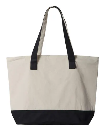 Q-Tees Q-Tees 19L Zippered Tote in Natural/ Black, back view