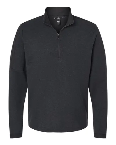 Adidas Adidas Men's 3-Stripes Quarter-Zip Sweater Pullover in Black Melange, front view