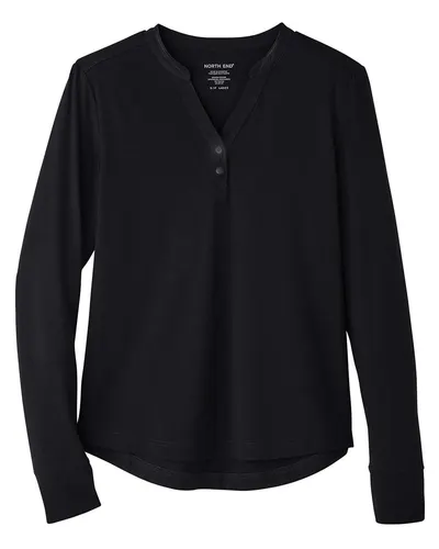 North End North End Women's JAQ Stretch Performance V-Neck Snap Pullover in Black, front view