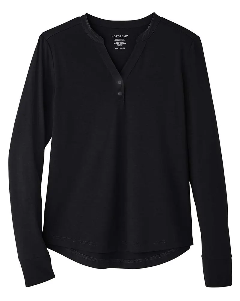North End North End Women's JAQ Stretch Performance V-Neck Snap Pullover — Black