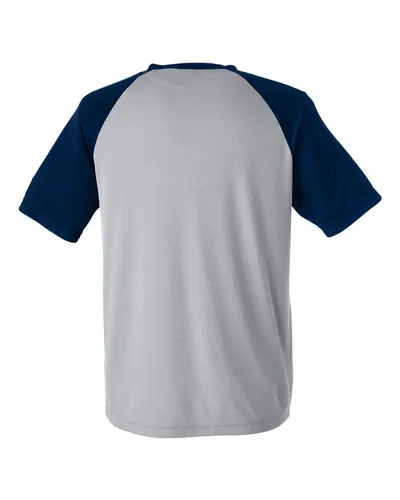 Team 365 Team 365 Unisex Zone Colorblock Raglan T-Shirt in Athletic Heather/ Sport Dark Navy, back view