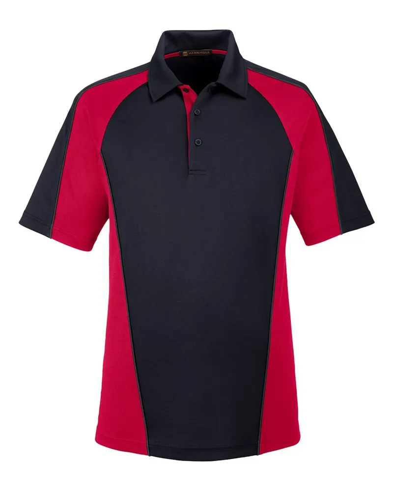 Harriton Harriton Men's Advantage Snag Protection Plus IL Colorblock Polo — Black/ Red/ Dark Charcoal