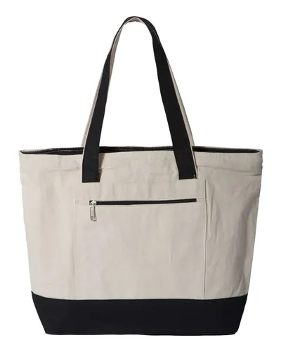 Q-Tees Q-Tees 19L Zippered Tote in Natural/ Black, front view
