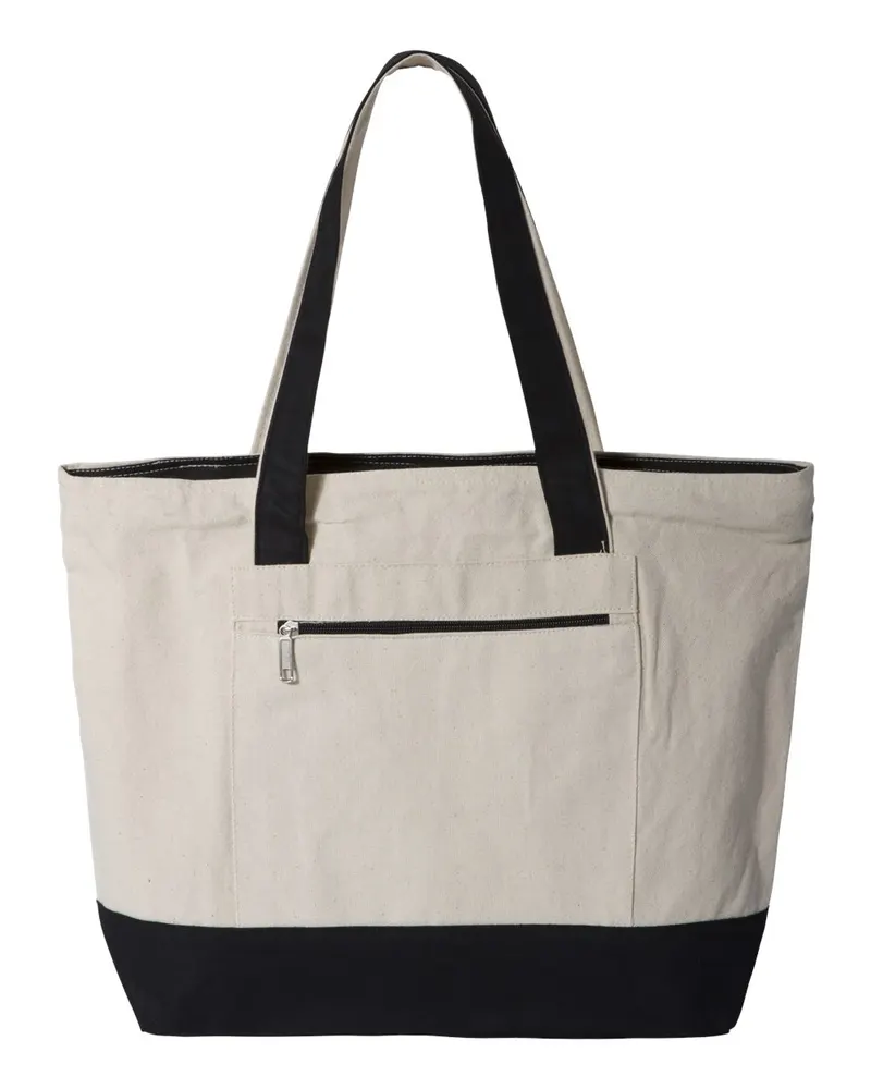 Q-Tees Q-Tees 19L Zippered Tote — Natural/ Black