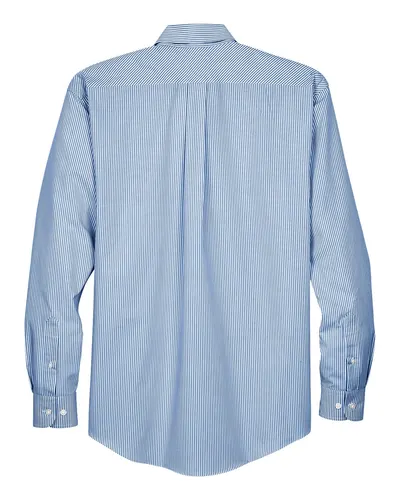 Devon & Jones Devon & Jones Men's Crown Collection® Banker Stripe Woven Dress Shirt in French Blue, back view