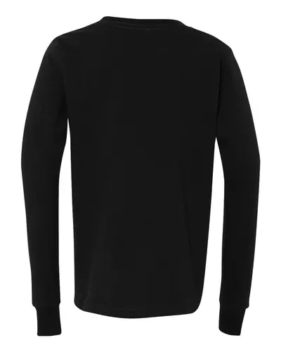BELLA + CANVAS BELLA + CANVAS Youth Jersey Long Sleeve Tee in Black, back view