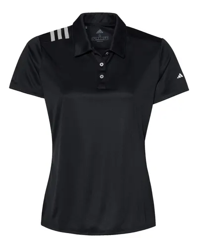 Adidas Adidas Women's 3-Stripes Shoulder Polo in Black/ White, front view