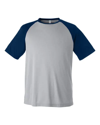 Team 365 Team 365 Unisex Zone Colorblock Raglan T-Shirt in Athletic Heather/ Sport Dark Navy, front view