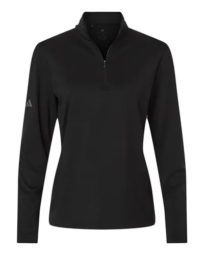 Adidas Adidas Women's Textured Stripe Quarter-Zip Pullover in Black, front view