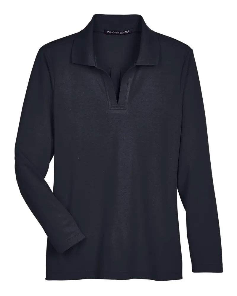 Devon & Jones Devon & Jones Women's CrownLux Performance® Plaited Long Sleeve Polo — Black
