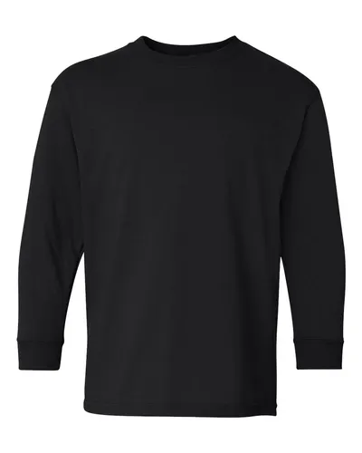 Gildan Gildan Youth Heavy Cotton™ Long Sleeve T-Shirt in Black, front view