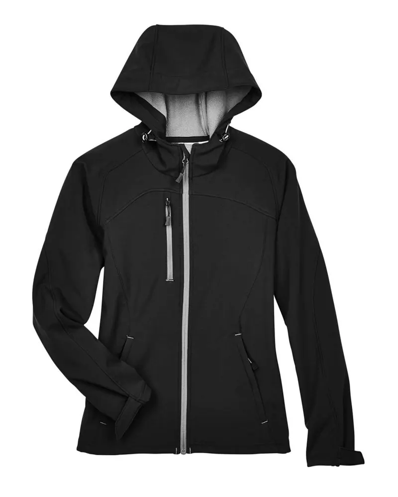 North End North End Women's Prospect Two-Layer Fleece Bonded Soft Shell Hooded Jacket — Black