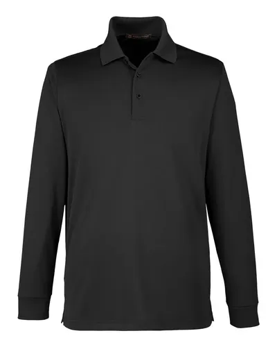 Harriton Harriton Men's Advantage Snag Protection Plus IL Long Sleeve Polo in Black, front view