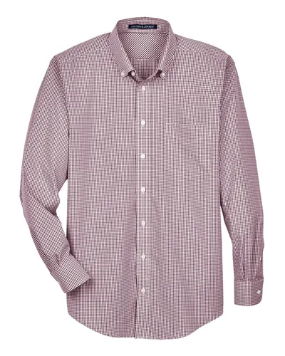 Devon & Jones Devon & Jones Men's Crown Collection® Gingham Check Woven Dress Shirt in Burgundy, front view