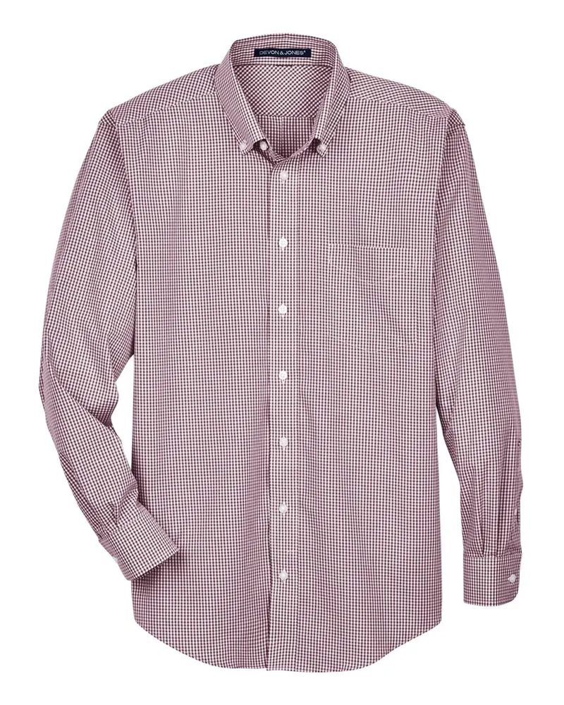 Devon & Jones Devon & Jones Men's Crown Collection® Gingham Check Woven Dress Shirt — Burgundy