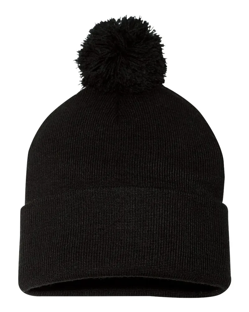 Sportsman Sportsman 12" Pom-Pom Cuffed Beanie — Black