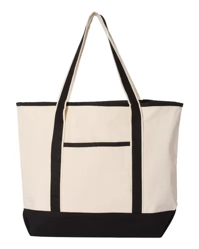 Q-Tees Q-Tees 34.6L Large Canvas Deluxe Tote in Natural/ Black, front view