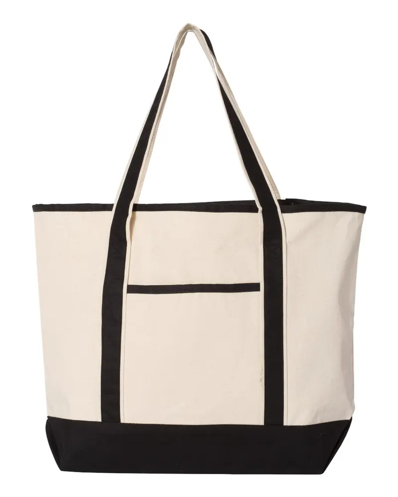 Q-Tees Q-Tees 34.6L Large Canvas Deluxe Tote — Natural/ Black