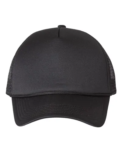 Valucap Valucap Foam Mesh-Back Trucker Cap in Black/ Black, front view