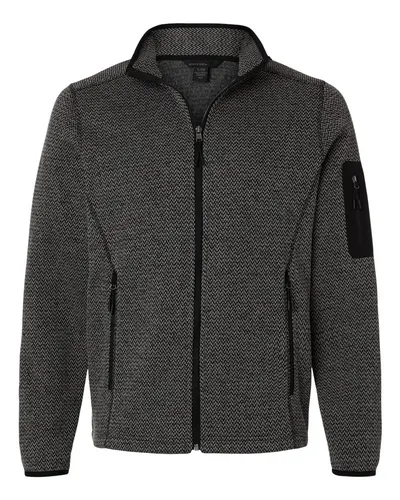 North End North End Men's Jasper Jacquard Full-Zip Fleece Jacket in Black/ Grey, front view