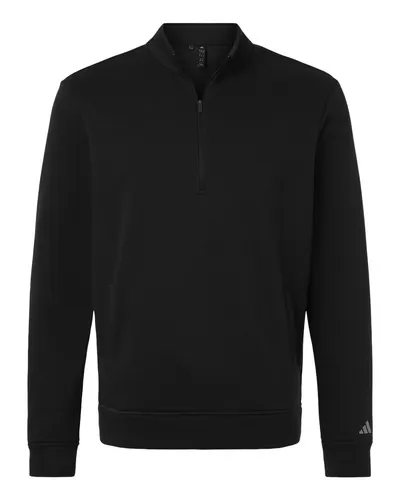 Adidas Adidas Men's Elevated Fleece Quarter-Zip Pullover in Black, front view
