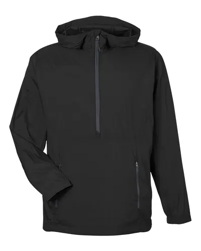 North End North End Men's Aura Lightweight Packable Anorak in Black/ Carbon, front view