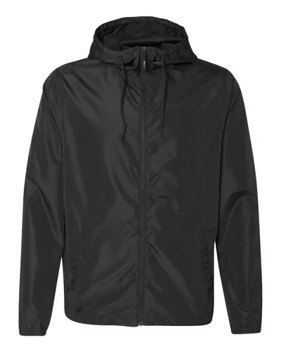 Independent Trading Co. Independent Trading Co. Men's Lightweight Windbreaker Full-Zip Jacket in Black, front view