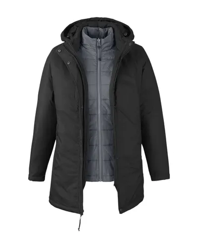CORE365 CORE365 Women's Inspire 3-in-1 Jacket with Insulated Liner in Black/ Carbon, front view