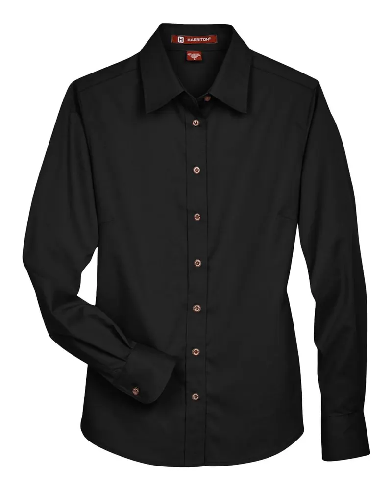 Harriton Harriton Women's Easy Blend™ Twill Dress Shirt with Stain-Release — Black