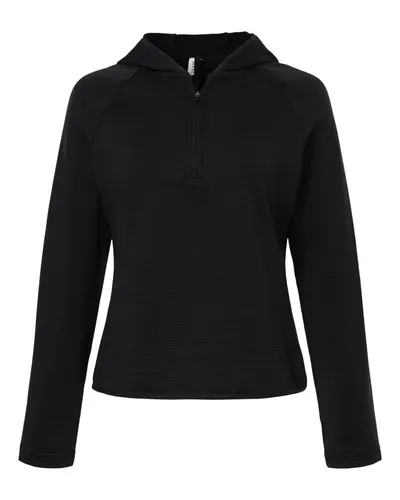 Team 365 Team 365 Women's Qualify Quarter-Zip Hooded Pullover in Black, front view