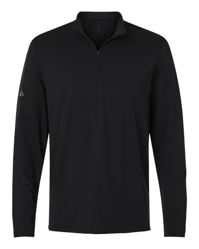 Adidas Adidas Men's Textured Stripe Quarter-Zip Pullover in Black, front view