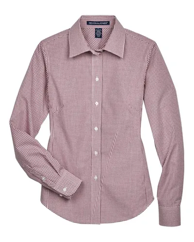 Devon & Jones Devon & Jones Women's Crown Collection® Gingham Check Woven Dress Shirt in Burgundy, front view