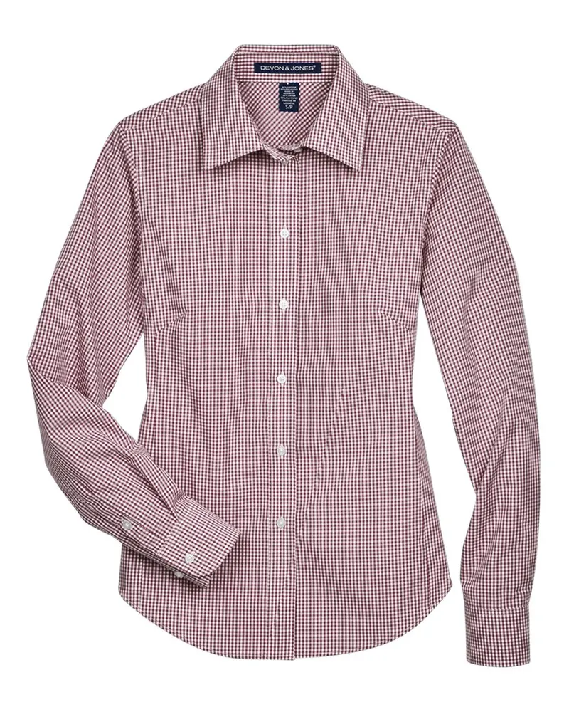 Devon & Jones Devon & Jones Women's Crown Collection® Gingham Check Woven Dress Shirt — Burgundy