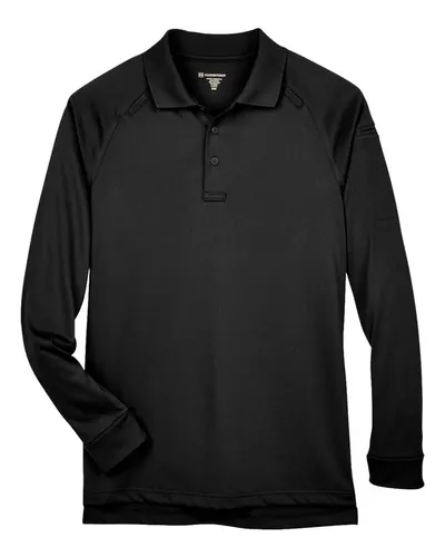 Harriton Harriton Men's Advantage Long Sleeve Tactical Polo in Black, front view