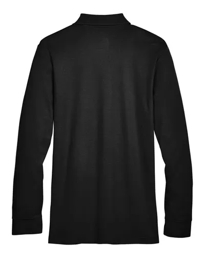 Devon & Jones Devon & Jones Men's CrownLux Performance® Plaited Long Sleeve Polo in Black, back view