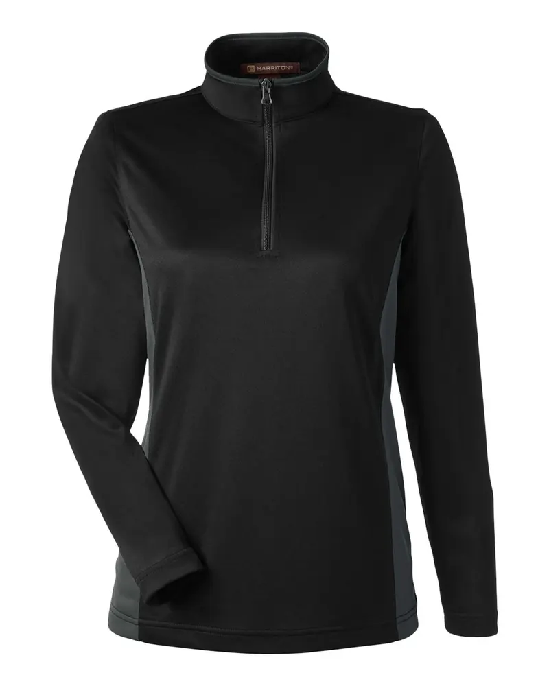 Harriton Harriton Women's Flash Snag Protection Plus IL Colorblock Quarter-Zip Pullover — Black/ Dark Charcoal