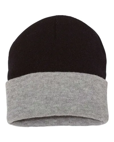 Sportsman Sportsman 12" Color Blocked Cuffed Beanie in Black/ Heather, front view