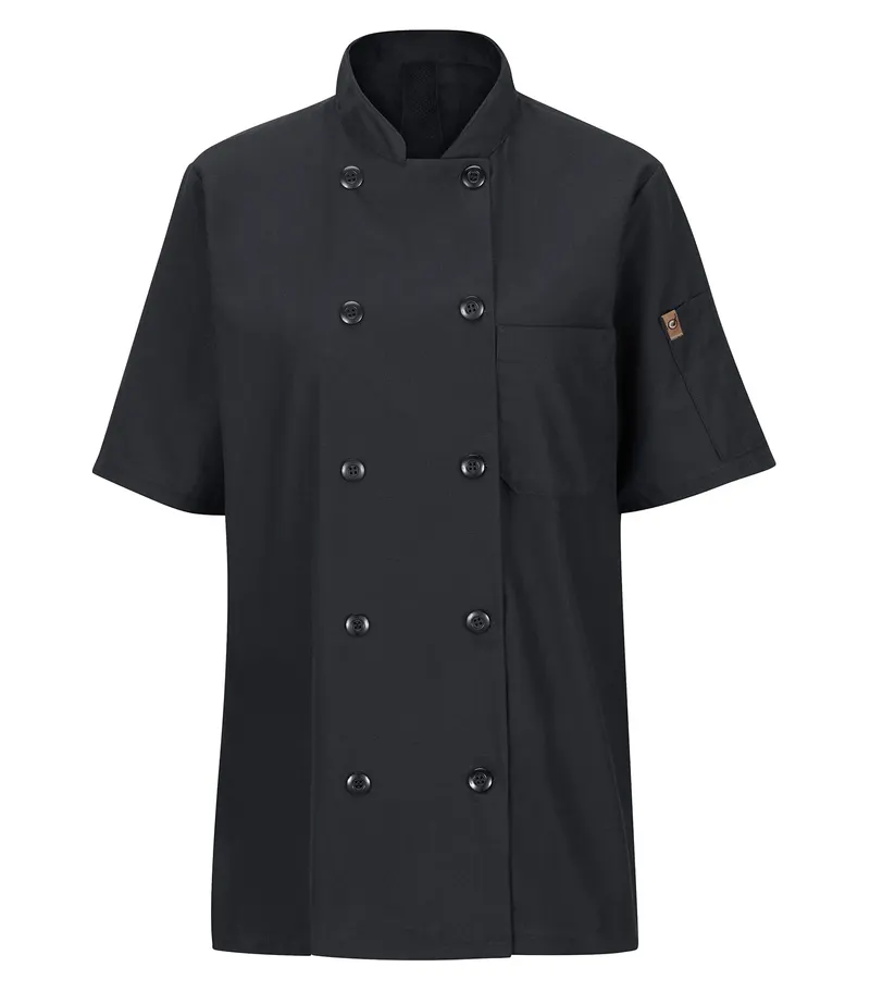 Red Kap® RED KAP® CHEF DESIGNS® LADIES' SHORT SLEEVE CHEF COAT WITH OILBLOK + MIMIX™. 045X - Special Order - Feature Item — Black