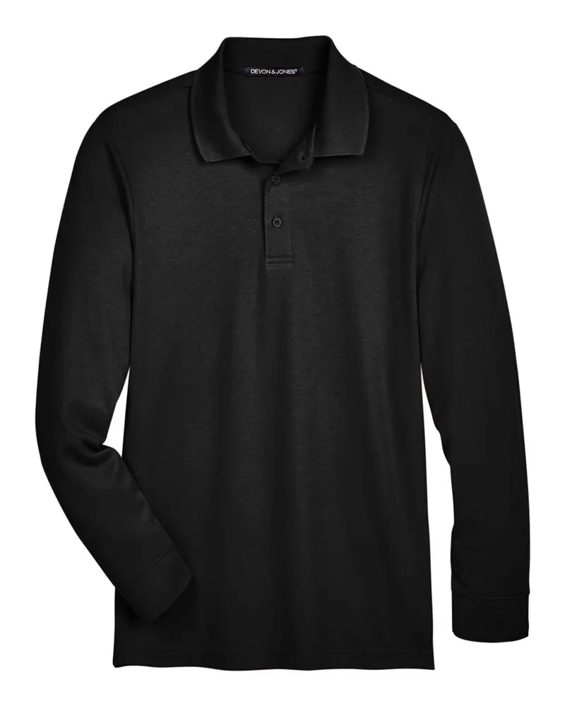 Devon & Jones Devon & Jones Men's CrownLux Performance® Plaited Long Sleeve Polo — Black
