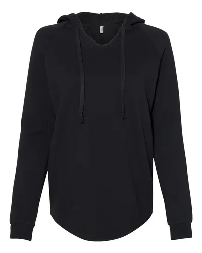 Independent Trading Co. Independent Trading Co. Women’s Lightweight California Wave Wash Hooded Sweatshirt in Black, front view
