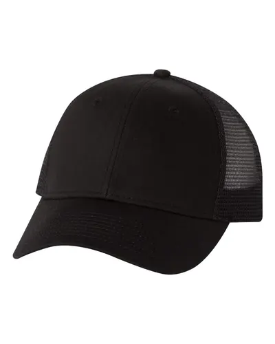 Valucap Valucap Mesh-Back Twill Trucker Cap in Black, front view