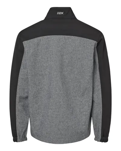 DRI DUCK DRI DUCK Men's Motion Soft Shell Jacket in Black Heather/ Black, back view