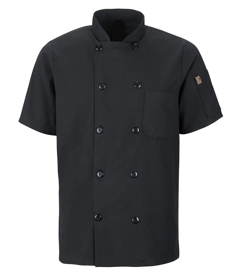 Red Kap® RED KAP® CHEF DESIGNS® SHORT SLEEVE CHEF COAT WITH OILBLOK + MIMIX™ — Black