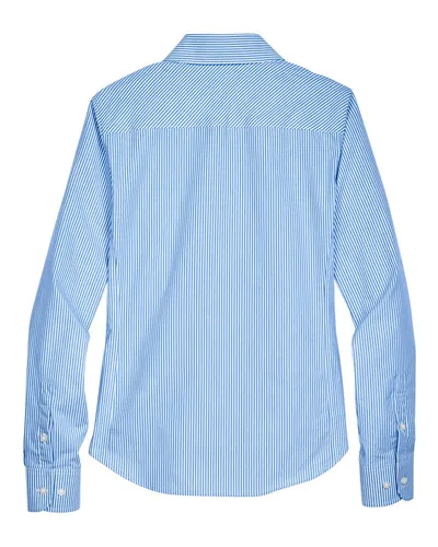 Devon & Jones Devon & Jones Women's Crown Collection® Banker Stripe Woven Dress Shirt in French Blue, back view